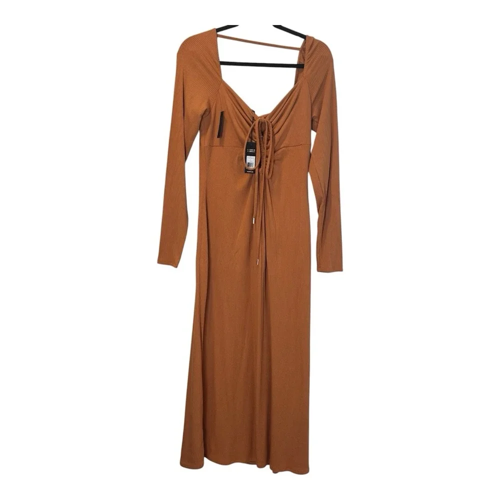 AFRM Size-L Midi Dress Jordana Caramel Long Sleeve Revolve $128